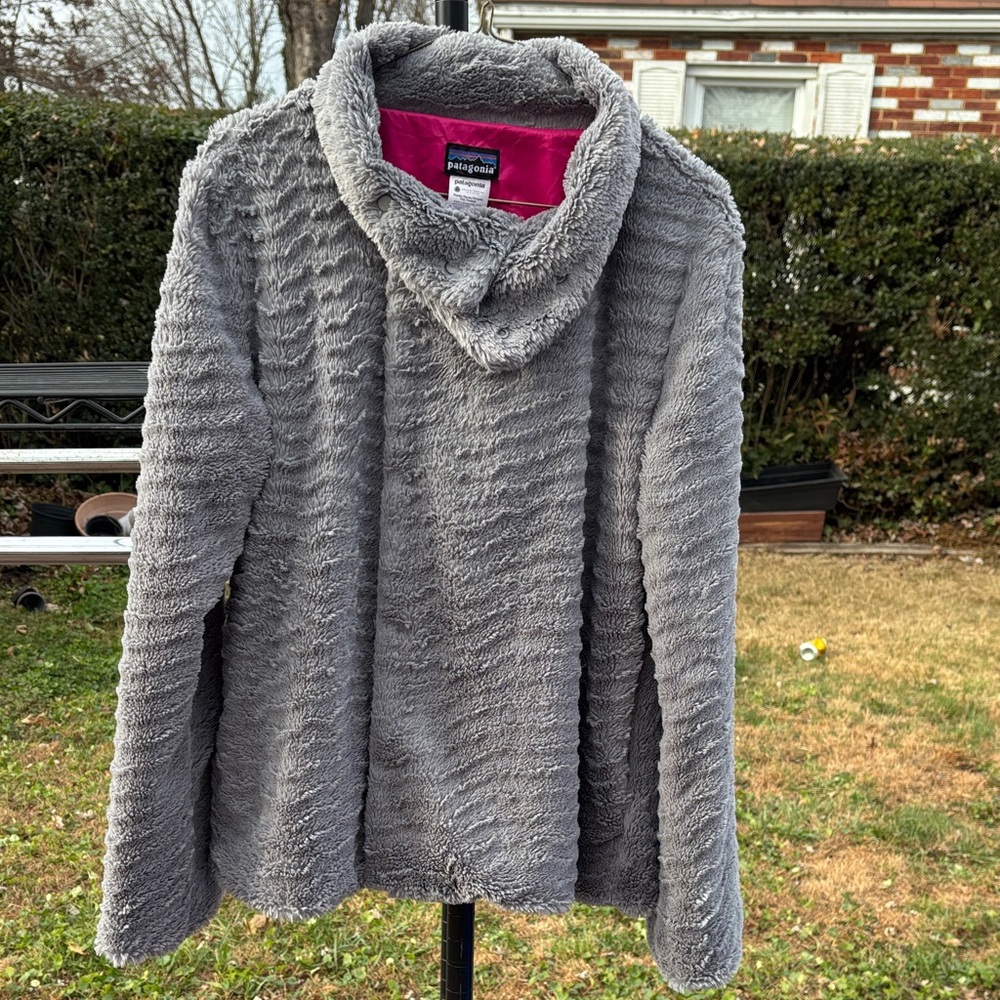 Patagonia Gray Teddy Jacket with Pink Lining size L womens - Picture 5 of 12